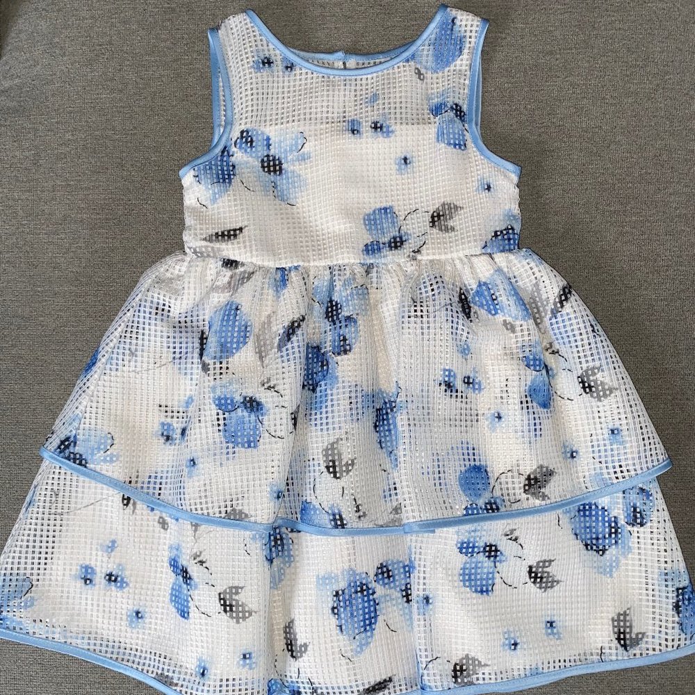 Girls White/Blue Floral Dress Size 5